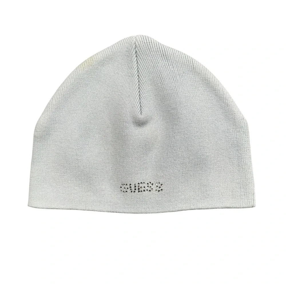 Guess Jeans Light Blue Cotton Knit Rhinestone Logo Beanie Hat One‎ Size 158